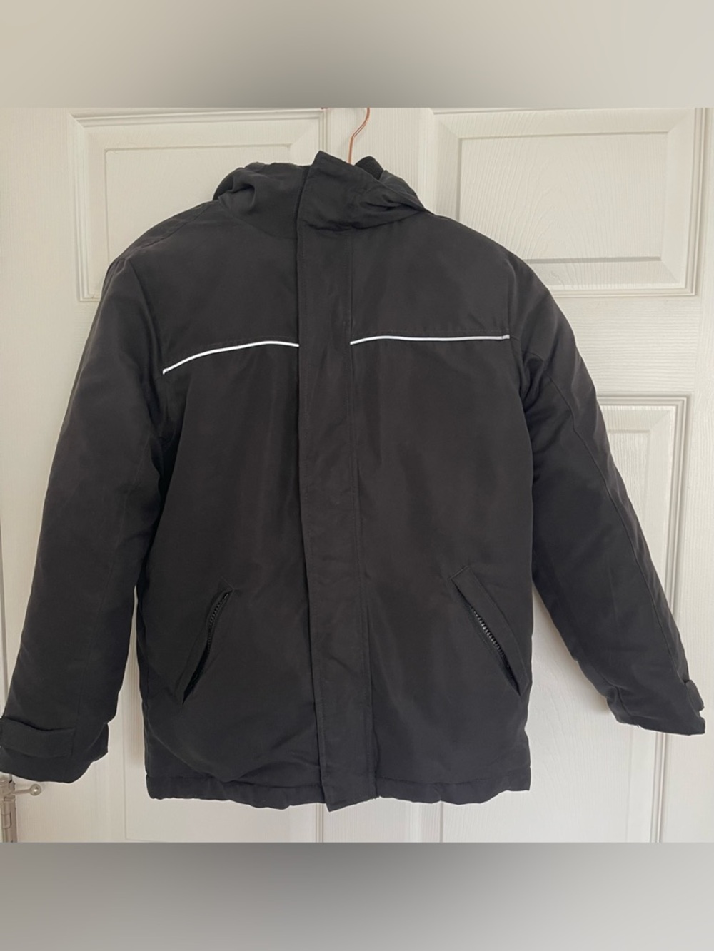 Old Navy Black Hooded Puffer with White Trim